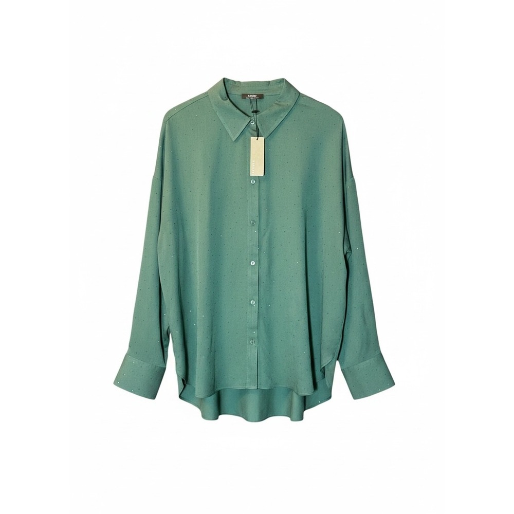 Parfois Green Rhinestone‎ Embellished Viscose Oversized Button Down Shirt M/L